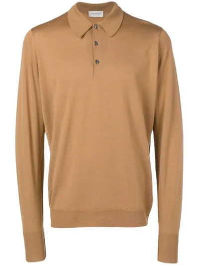 John Smedley Long Sleeve Polo Shirt - Brown In Brown