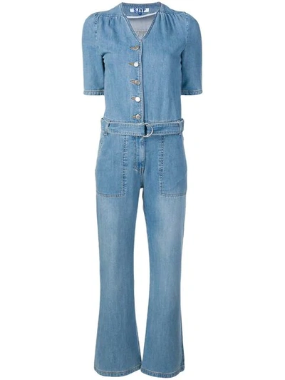 Sjyp Belted Denim Jumpsuit In Blue