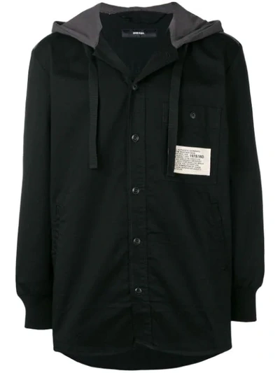 Diesel Hooded Shirt Jacket In Black