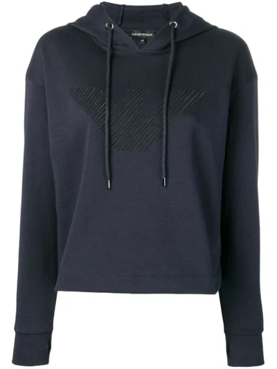 Emporio Armani Logo Embroidered Hoodie In Blue