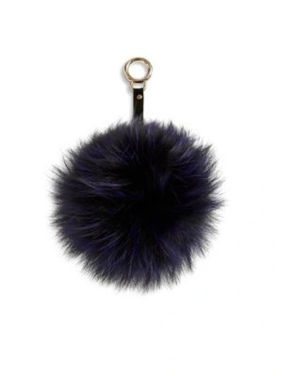 Adrienne Landau Fox Fur Pom-pom Keychain In Blue