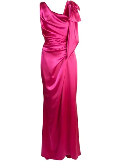 Talbot Runhof Shiny Satin Tie-shoulder Gown In Pink