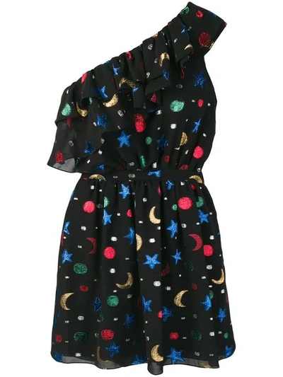 Saint Laurent Embroidered Stars And Moons Dress In Black