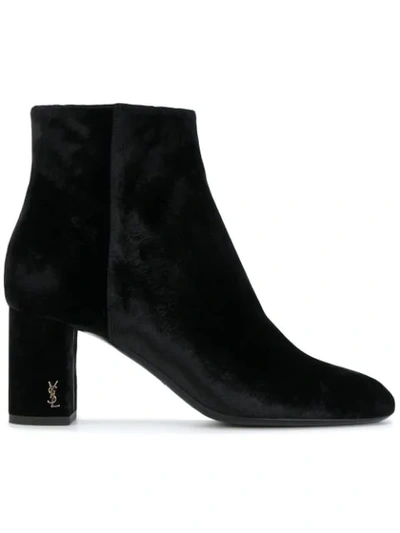 Saint Laurent Loulou Velvet Ankle Boots In Black