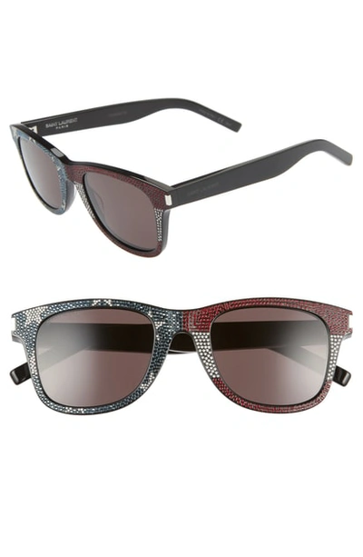 Saint Laurent 50mm Square Sunglasses In Black W/ Crys Blue Red/ Grey