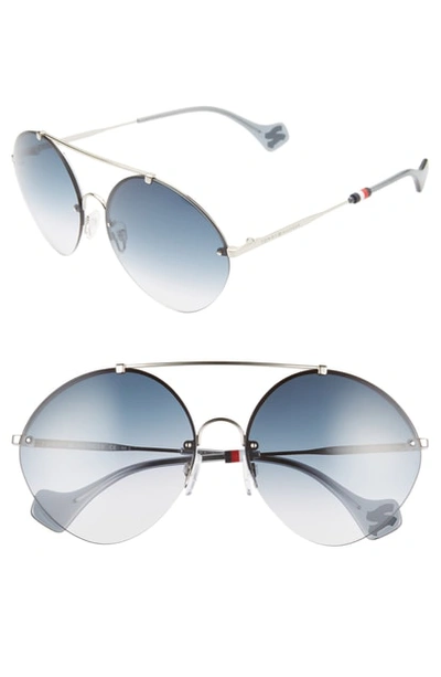 Tommy Hilfiger X Zendaya 61mm Gradient Round Sunglasses In Palladium/ Blue