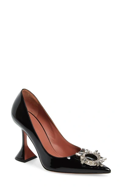 Amina Muaddi Black Begum 95 Satin Crystal Buckle Pumps