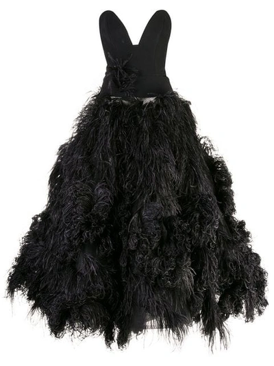 Oscar De La Renta Strapless Feather-embellished Crepe Gown In Black