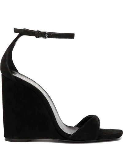 Saint Laurent Suede Kim & Dare Wedge Sandals In Nero