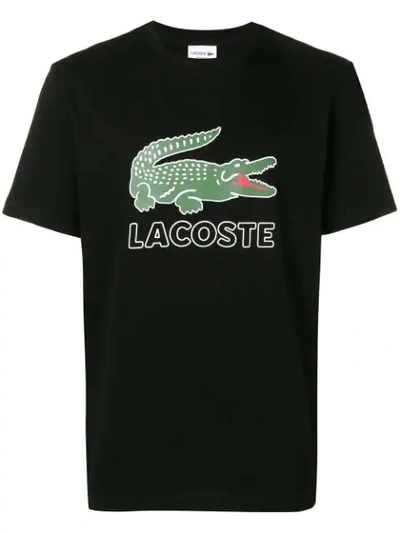 Lacoste Logo Print Crew Neck T-shirt In Black