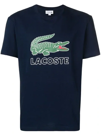 Lacoste Logo Print Crew Neck T-shirt In Blue