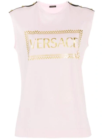 Versace 90s Vintage Logo Print Tank Top In Pink