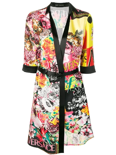 Versace Floralmania Print Silk Dress - Black