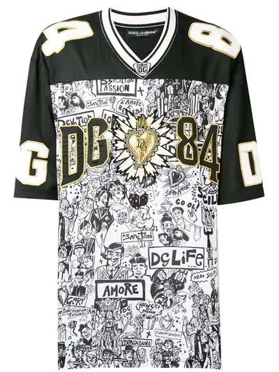 Dolce & Gabbana Graffiti Print American Football Shirt In Black&white 