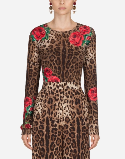 Dolce & Gabbana Cardigan In Printed Wool In Leopard Print