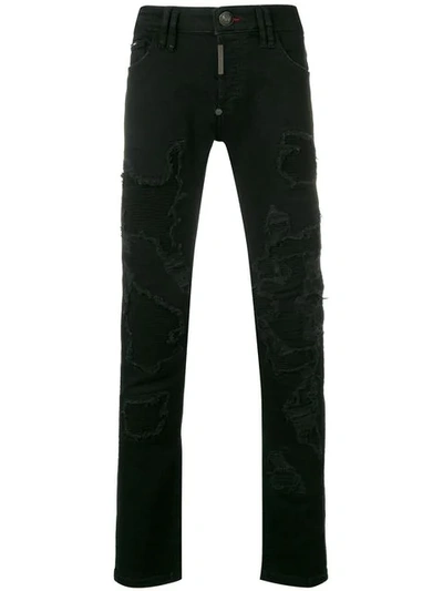Philipp Plein Schmale Distressed-jeans - Schwarz In Black