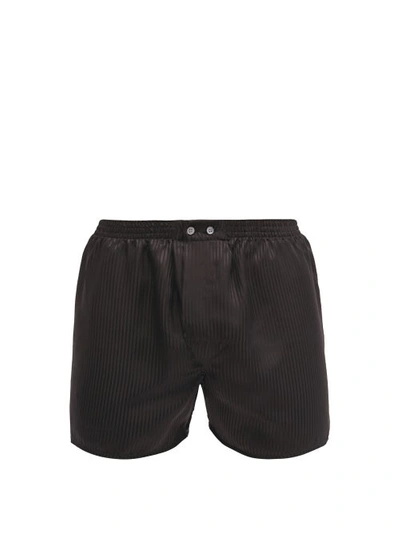 Derek Rose Woburn Satin-striped Silk Boxer Shorts In Black