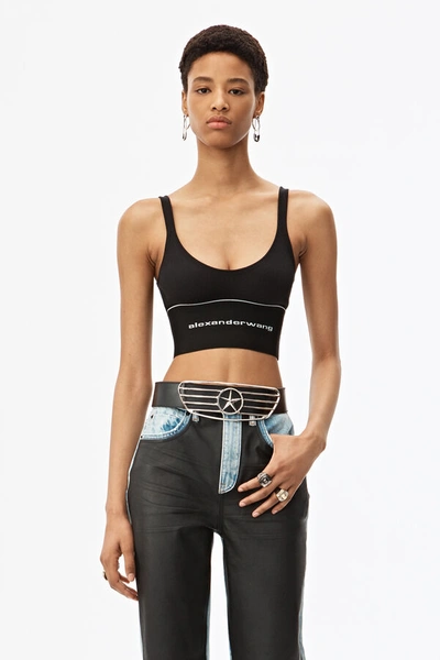 Alexander Wang Logo Elastic Bra In Ribbed Jersey In Black