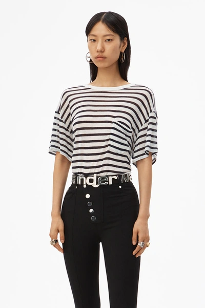 Alexander Wang Classic Striped Pocket Tee In Ink And Ivory