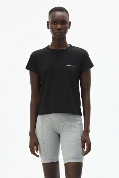 Tシャツ・カットソー Alexander Wang FW25 SHRUNKEN TEE (1CC3251103 011) Logo-Print Shrunken Jersey Tee in BLACK | alexanderwang®