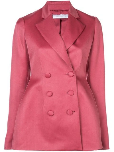 Marina Moscone Wool Silk Blend Basque Blazer In Pink