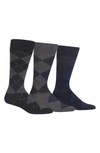 Polo Ralph Lauren Argyle Dress Socks, Pack Of 3 In Black/ Charcoal Heather/ Navy