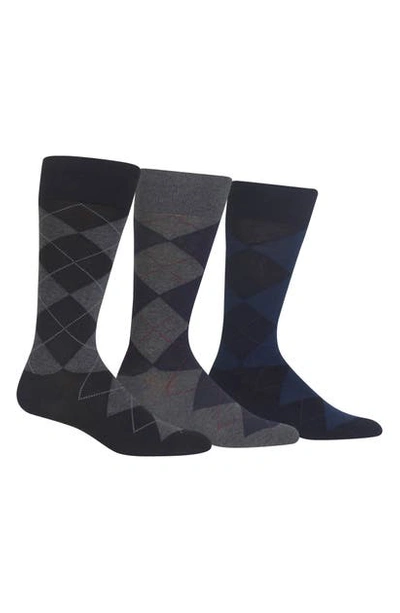 Polo Ralph Lauren Argyle Dress Socks, Pack Of 3 In Black/ Charcoal Heather/ Navy