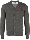 Comme Des Garçons Play Dual Signature Logo Patch Wool Cardigan In Grey