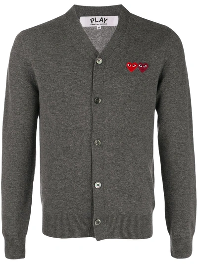 Comme Des Garçons Play Dual Signature Logo Patch Wool Cardigan In Grey