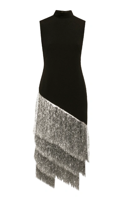 Anna October Carry Tinsel-trimmed Tiered-hem Midi Dress In Black