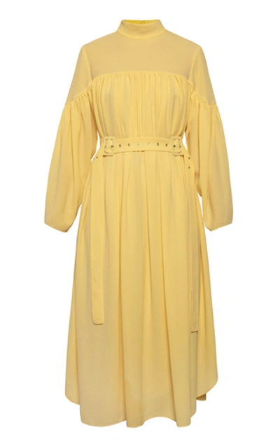 Anna October Mila Sheer Yoke Belted Dress In Yellow