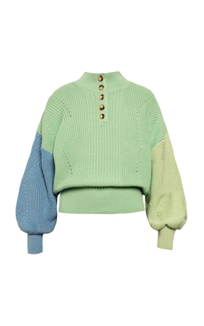 Anna October Olga Texture-blocked Button-neck Sweater In Multi