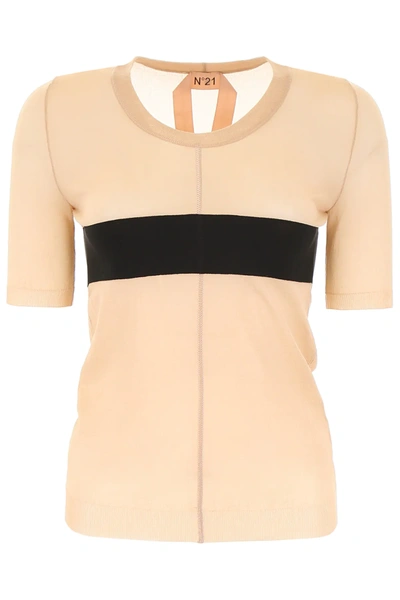 N°21 Knit Top With Band In Beige,black