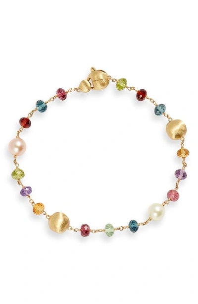 Marco Bicego Africa 18k Yellow Gold Mixed Semiprecious Stones & Pearl Single Strand Bracelet