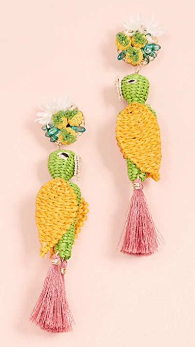 Mercedes Salazar Tropical Bird Earrings In Green/yellow
