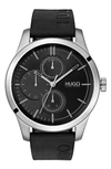 Hugo Discover Multifunction Leather Strap Watch, 46mm In Black