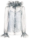Marc Jacobs Ruffled Metallic Lace Silk Blouse In Grey