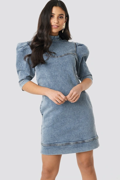 Na-kd Puff Sleeve Denim Mini Dress - Blue In Light Blue