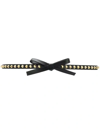 Prada Bow Studded Leather Belt In Black