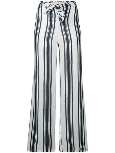 Tory Burch Awning Tie-front Striped Linen Wide-leg Pants In Tory Navy Bold Awning Stripe