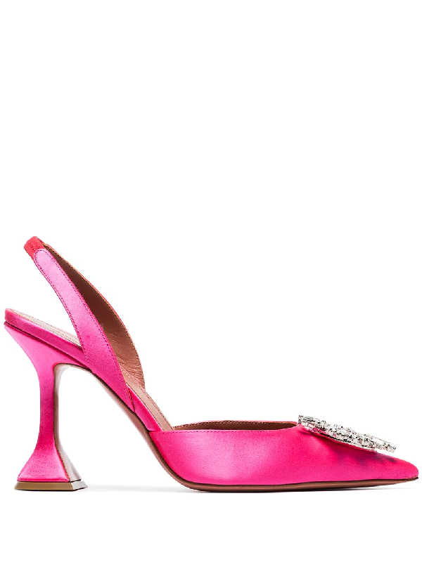 Amina Muaddi Pink Begum 95 Satin Slingback Pumps | ModeSens