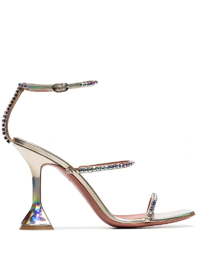 Amina Muaddi Gilda 95 Hologram Sandals In Hologram Platino