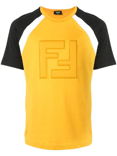 Fendi Cotton Embroidered Logo T-shirt In Yellow