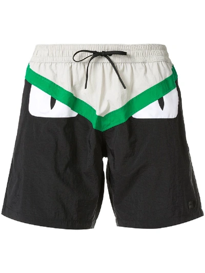 Fendi Bag Bugs Print Swim Shorts In Black
