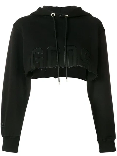 Gcds Cropped Hooded Sweatshirt In Black