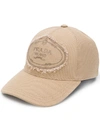 Prada Appliquéd Cotton Cap In Neutrals