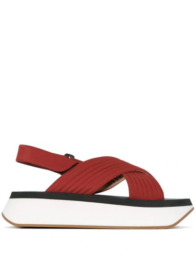 Marni Brick Red Crossover Chunky Leather Sandals