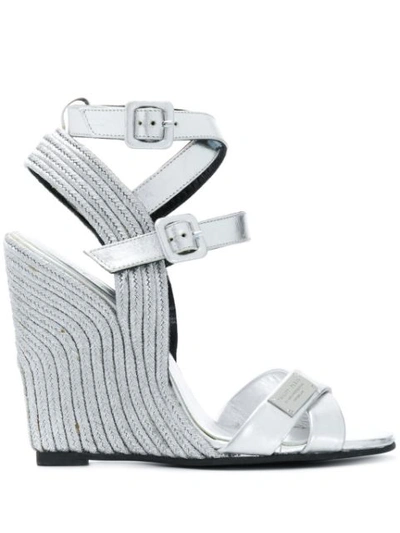 Philipp Plein High Wedge Sandals In Silver