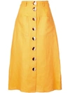 Nicholas Button-embellished Linen Midi Skirt In Orange