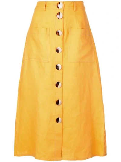 Nicholas Button-embellished Linen Midi Skirt In Orange